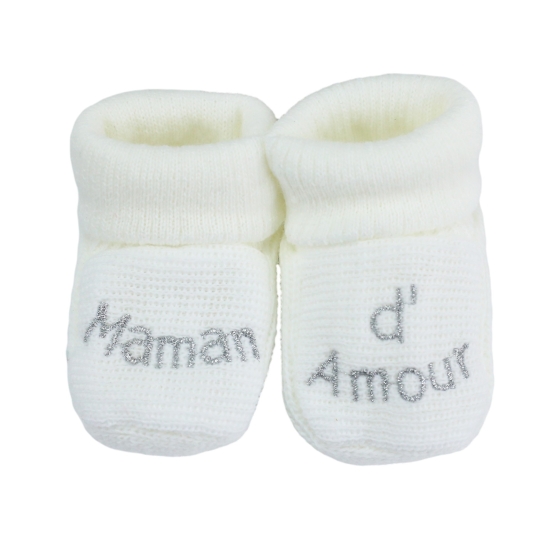 white "maman d'amour" baby booties