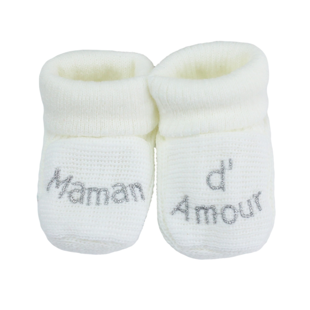 white "maman d'amour" baby booties