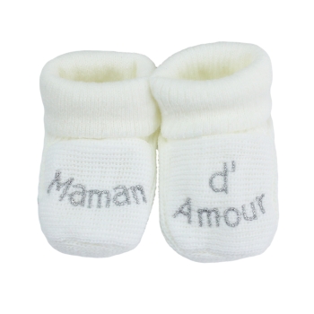 chaussons bébé maman d'amour blancs