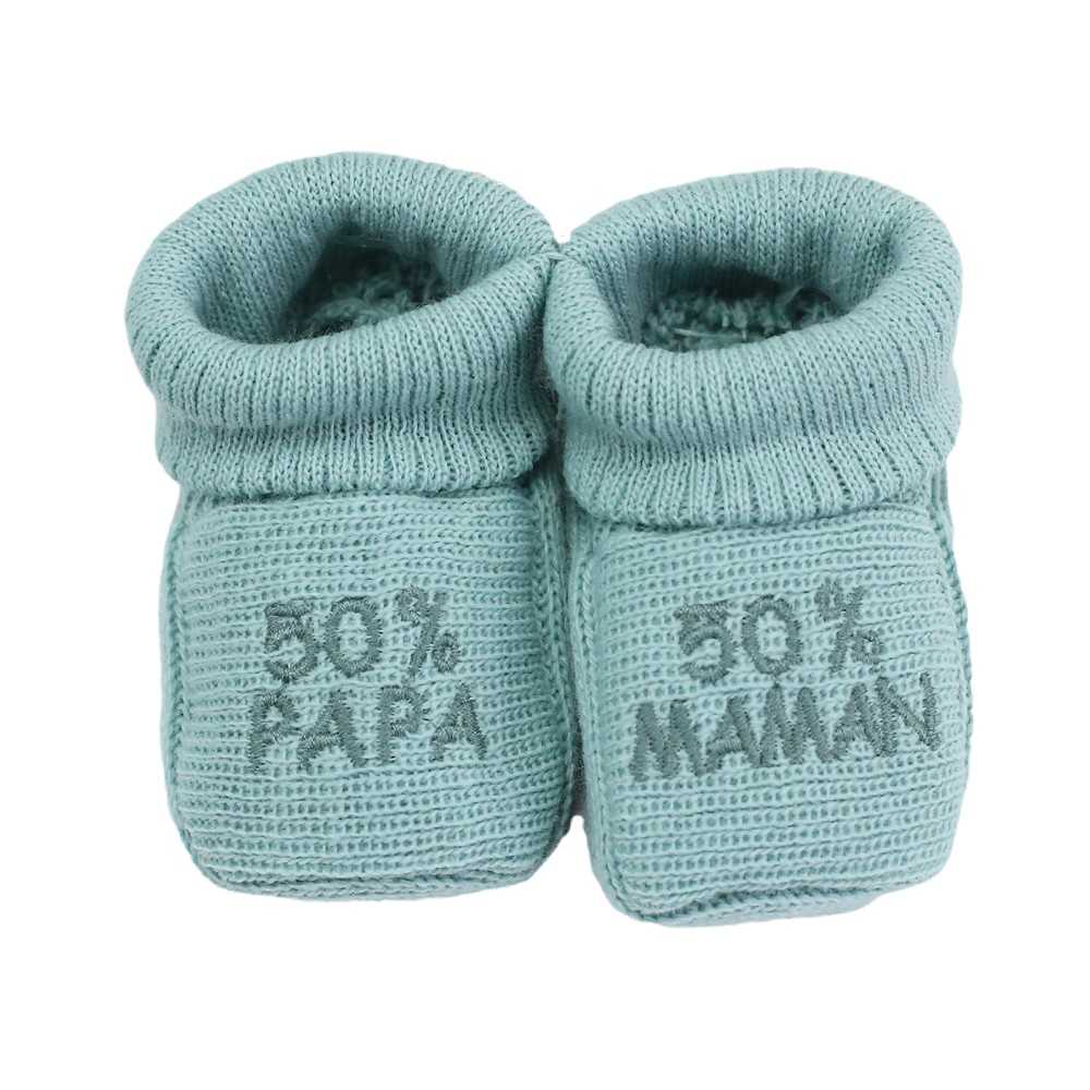 Pantufas de bebé verde-sálvia 50% papá 50% mamã