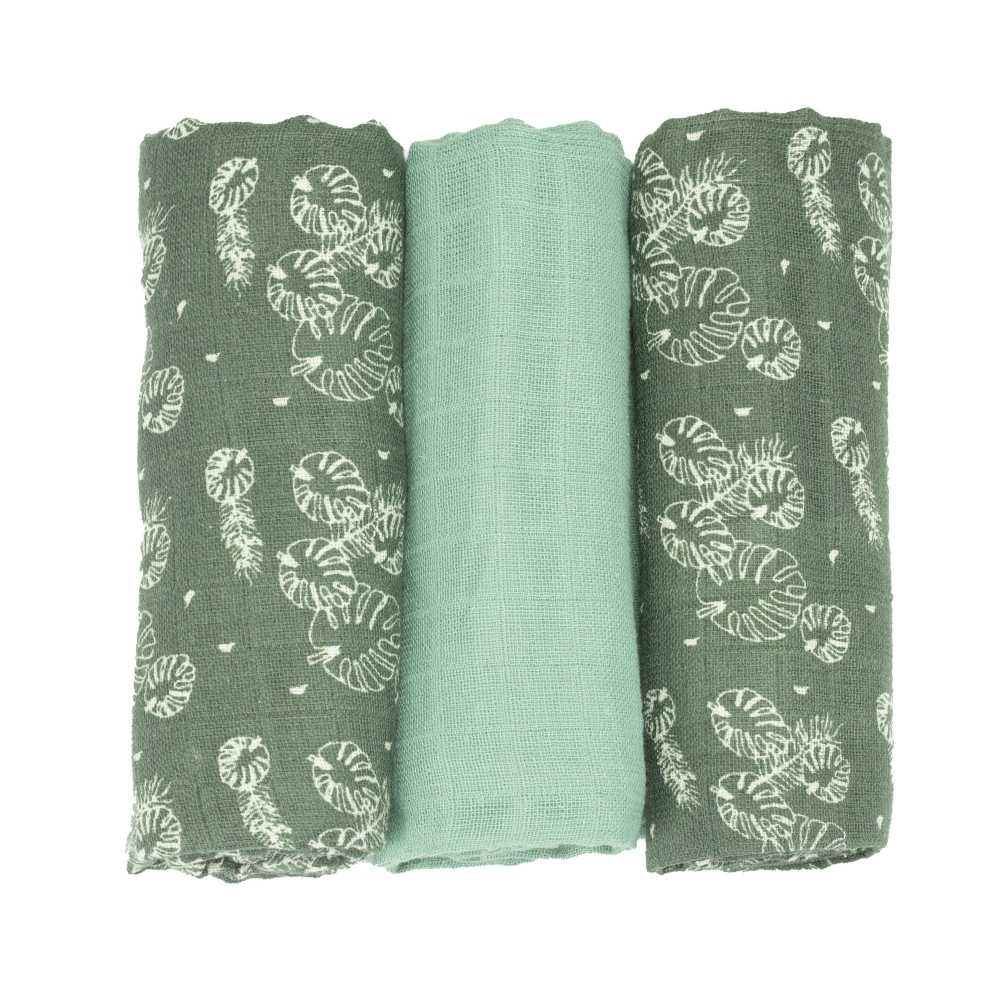 Fotografia do produto: fraldas de pano verde-abeto com folhas e verde-sálvia