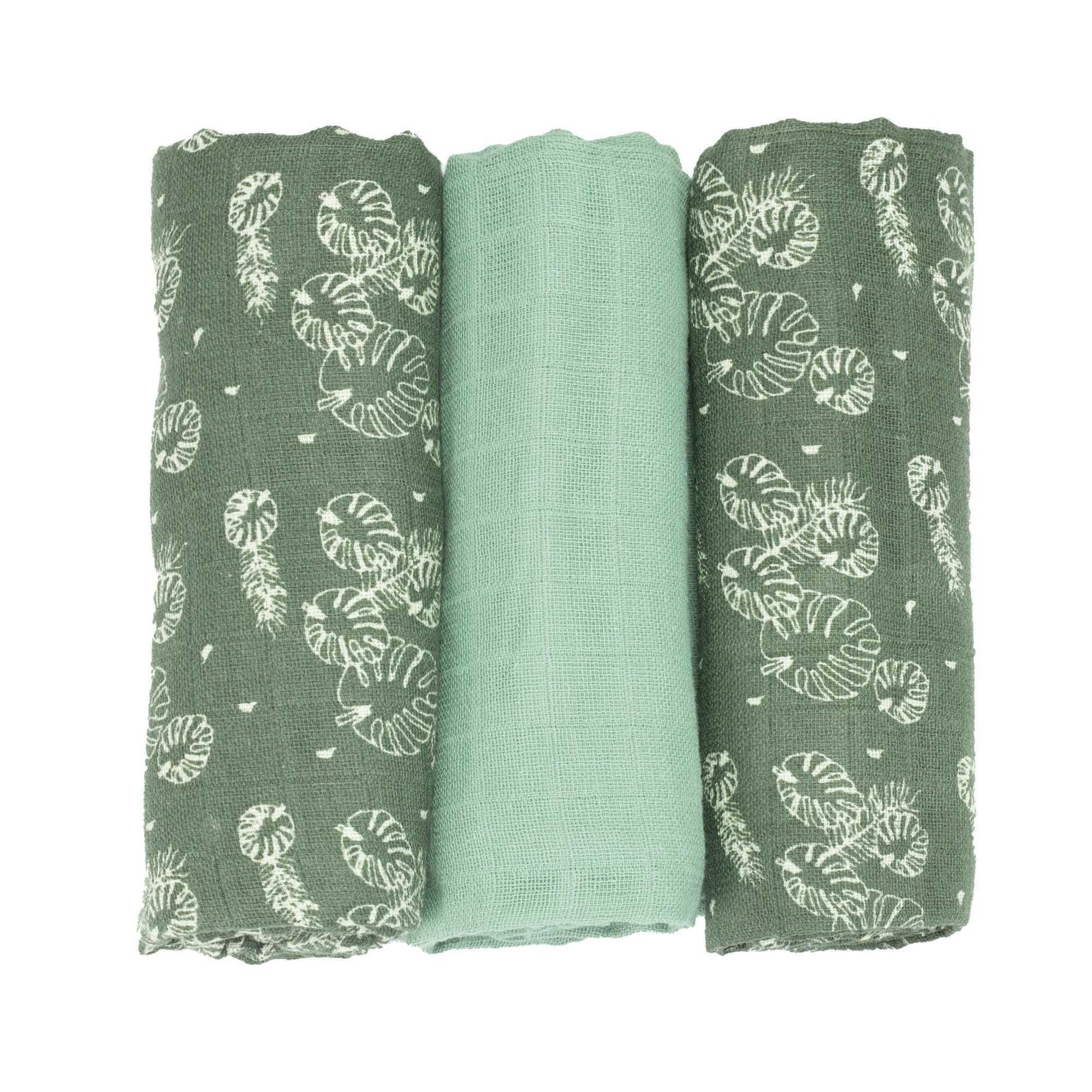 Trois Kilos Sept - Lot De 3 Langes Bébé Motif Feuilles Vert