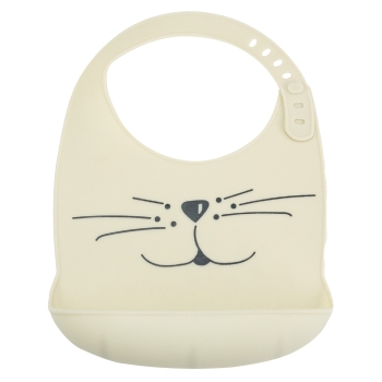Sand-colored silicone bib with kitten whiskers