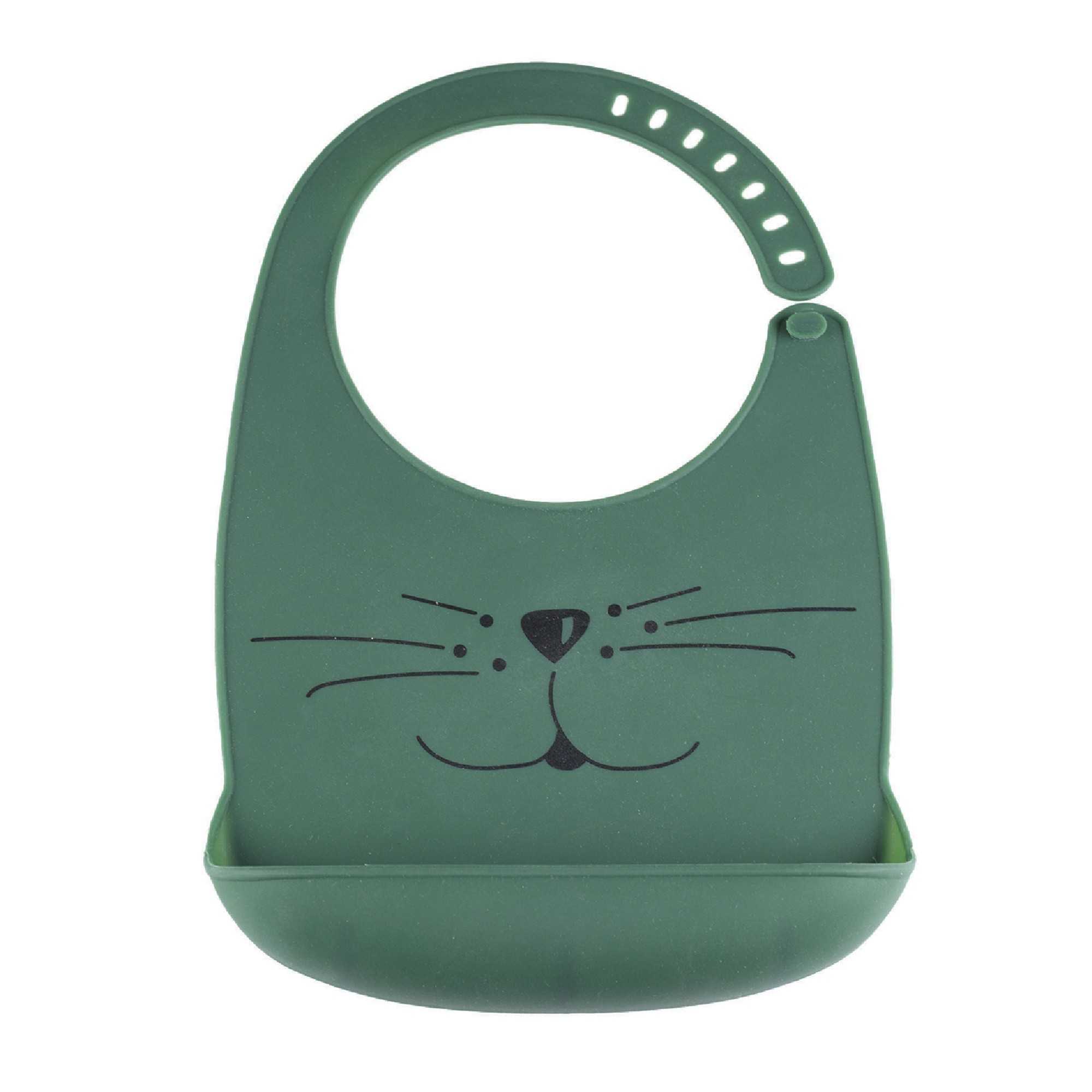 Trois Kilos Sept - Bavoir Silicone Avec Récupérateur Vert Sapin
