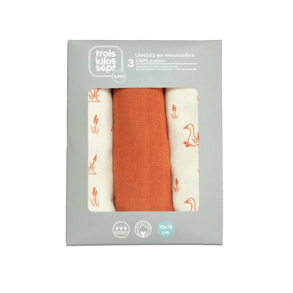 copy of Set of 3 nappies 70x70cm - Oeko-tex - water green Trois Kilos Sept - 4 copy of Set of 3 nappies 70x70cm - Oeko-tex - water green Trois Kilos Sept - 4