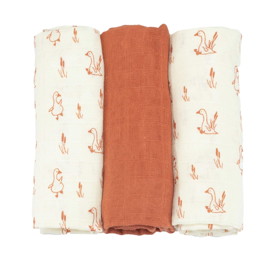 3 langes en mousseline de coton terracotta pour bébé l 70x70xm