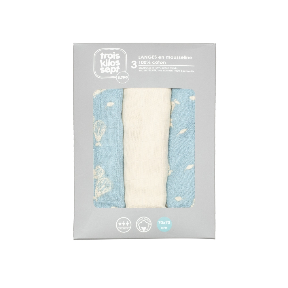 copy of Set of 3 nappies 70x70cm - Oeko-tex - water green Trois Kilos Sept - 3 copy of Set of 3 nappies 70x70cm - Oeko-tex - water green Trois Kilos Sept - 3