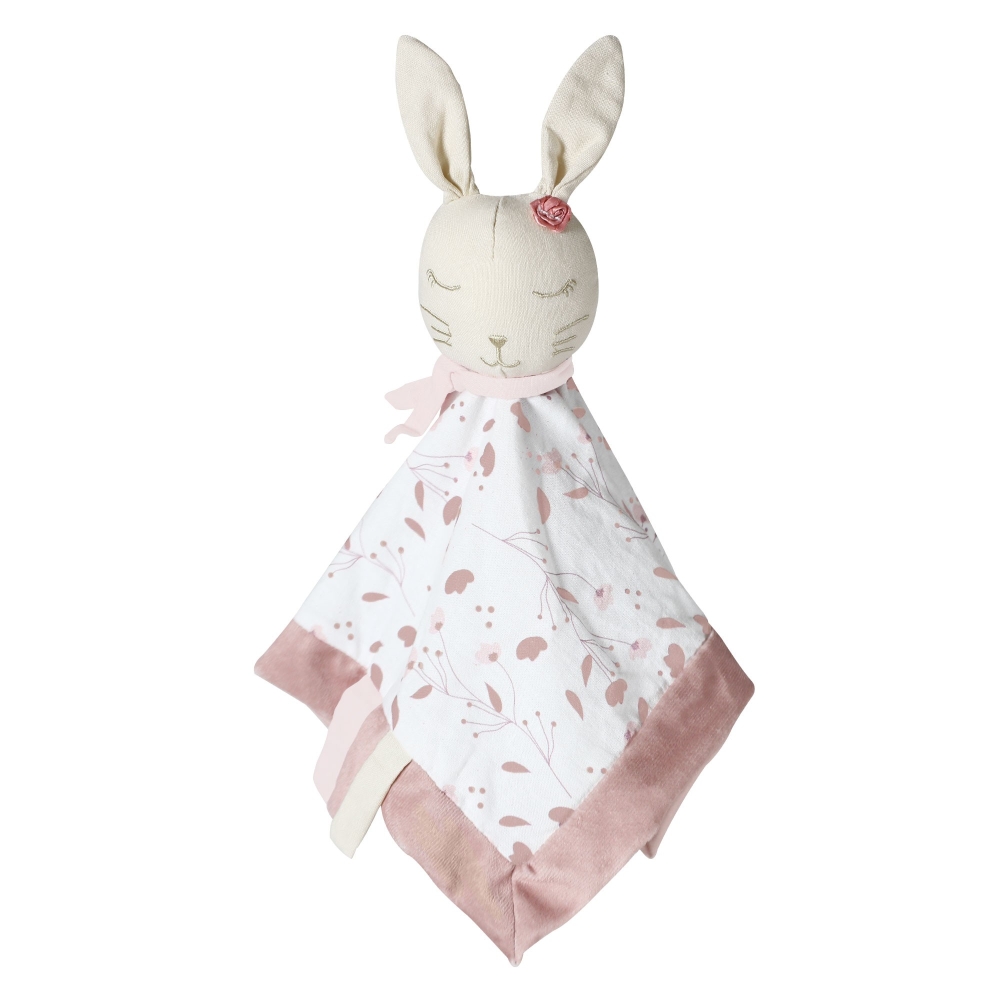 Doudou mouchoir Lapin - Lili - Doudou fille rose en coton bio, lin