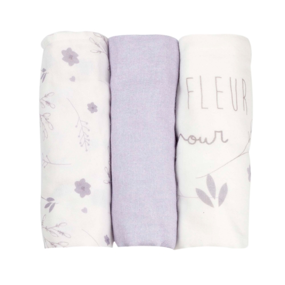 Set di 3 mussole 70*70cm malva e bianco