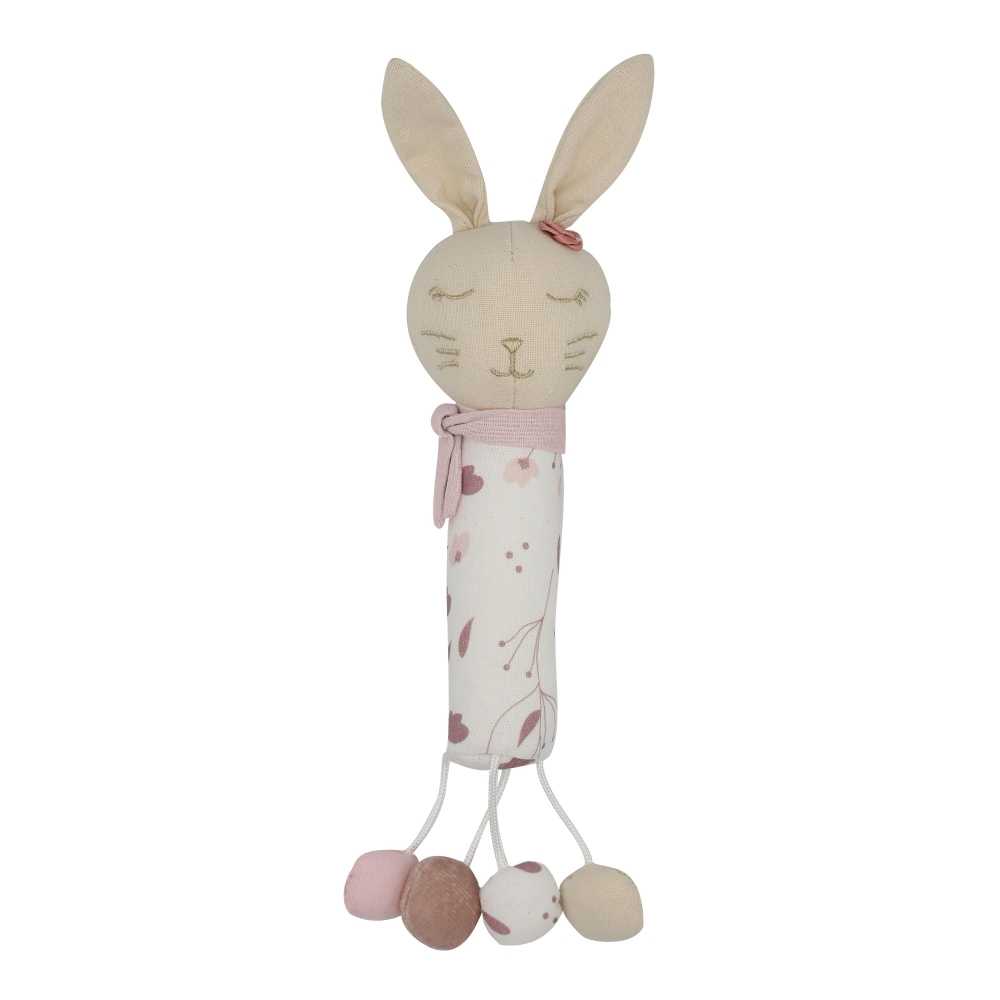 Little rabbit musical rattle with 4 soft pompoms underneath