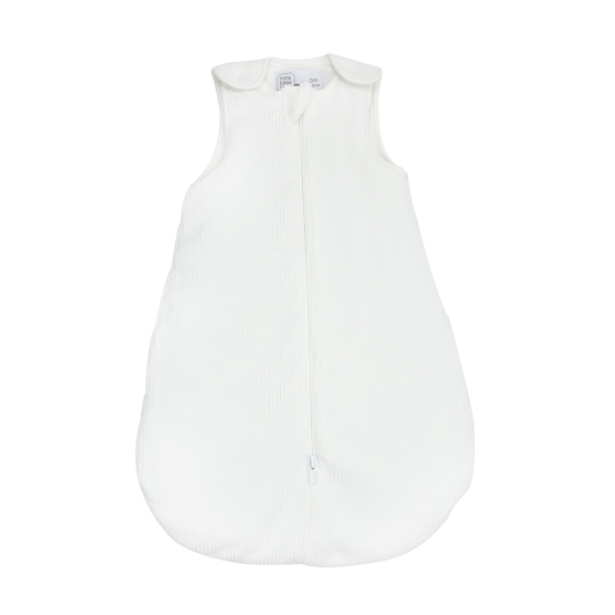 Front view of newborn sleeping bag, white corduroy