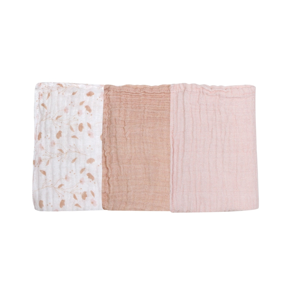 Lot de 3 gants de toilette mousseline Oeko-Tex - Rose et Lili