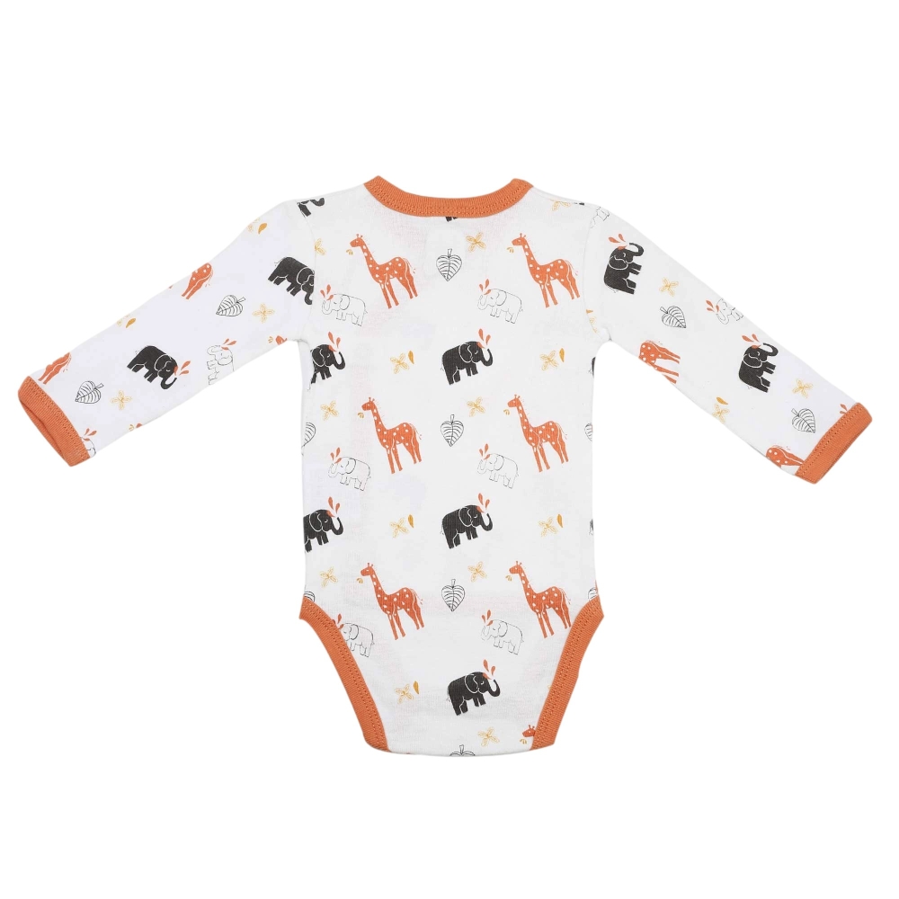 dos du boy bébé mixte de couleur terracotta avec des dessins d'éléphant et de girafe dos du boy bébé mixte de couleur terracotta avec des dessins d'éléphant et de girafe