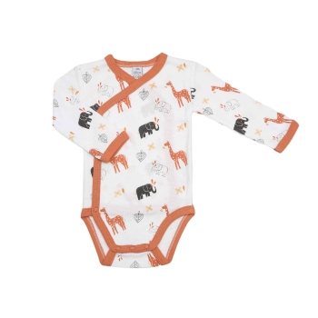 body naissance 100% coton aux motifs jungle avec des éléphants, girafes et feuillage body naissance 100% coton aux motifs jungle avec des éléphants, girafes et feuillage