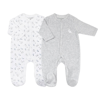 Set di due pigiami grigio melange e bianco con piccoli conigli