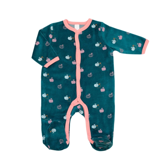 Pijama em veludo de frente azul e rosa para uma menina