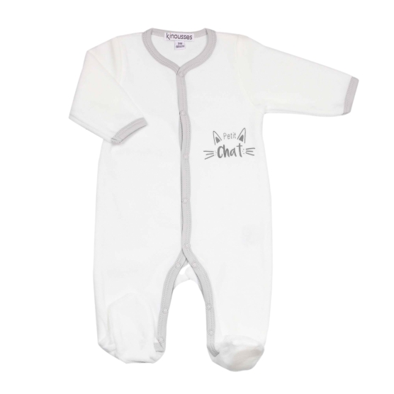 White and big pajamas with a "Little Cat" inscription on the front