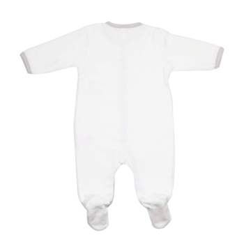 View of the back of the white and grey pajama