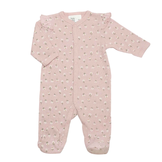 pink ribbed pajamas with flowers and shoulder straps front photo