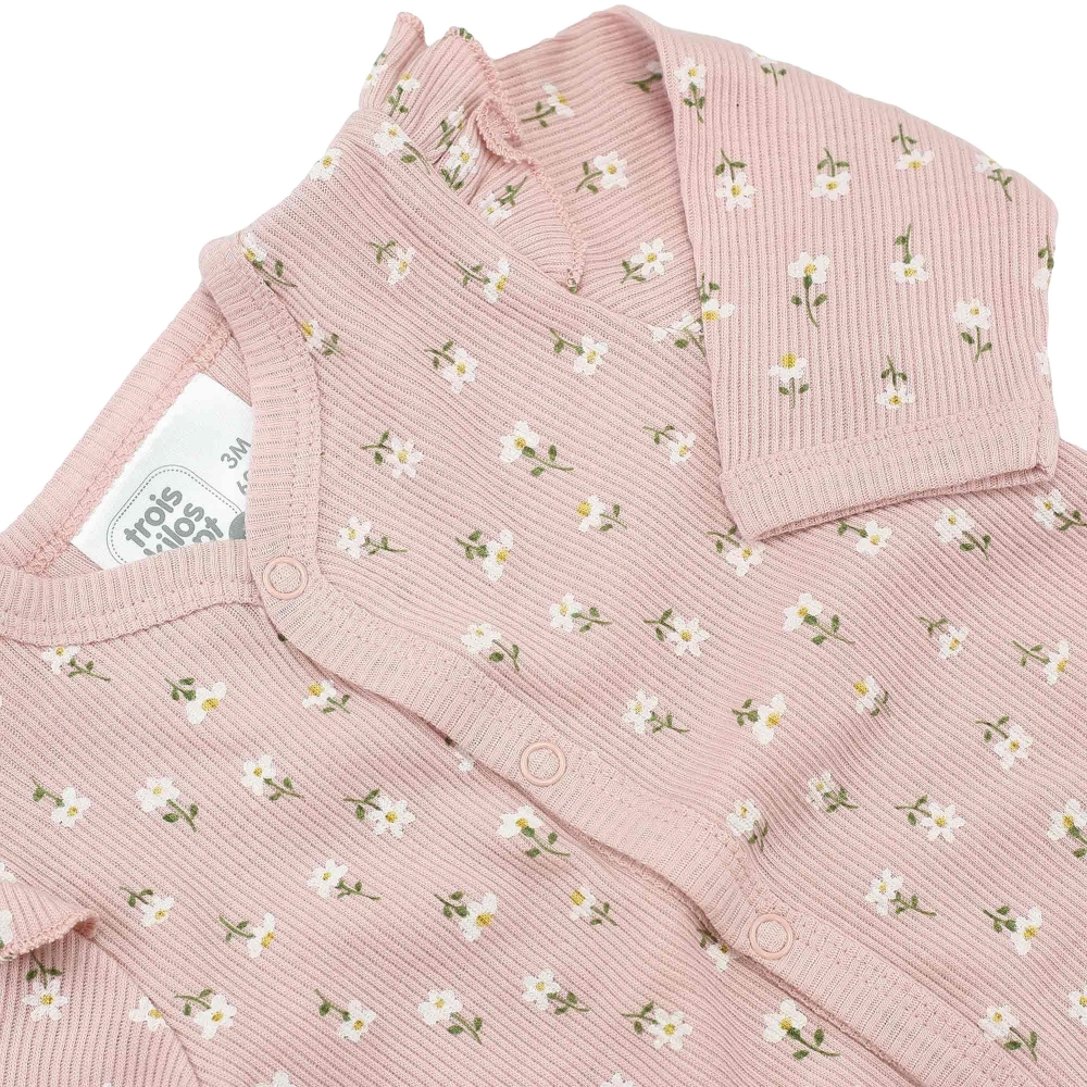 pyjama côtelé rose à fleurs et épaulettes photo zoom pyjama côtelé rose à fleurs et épaulettes photo zoom