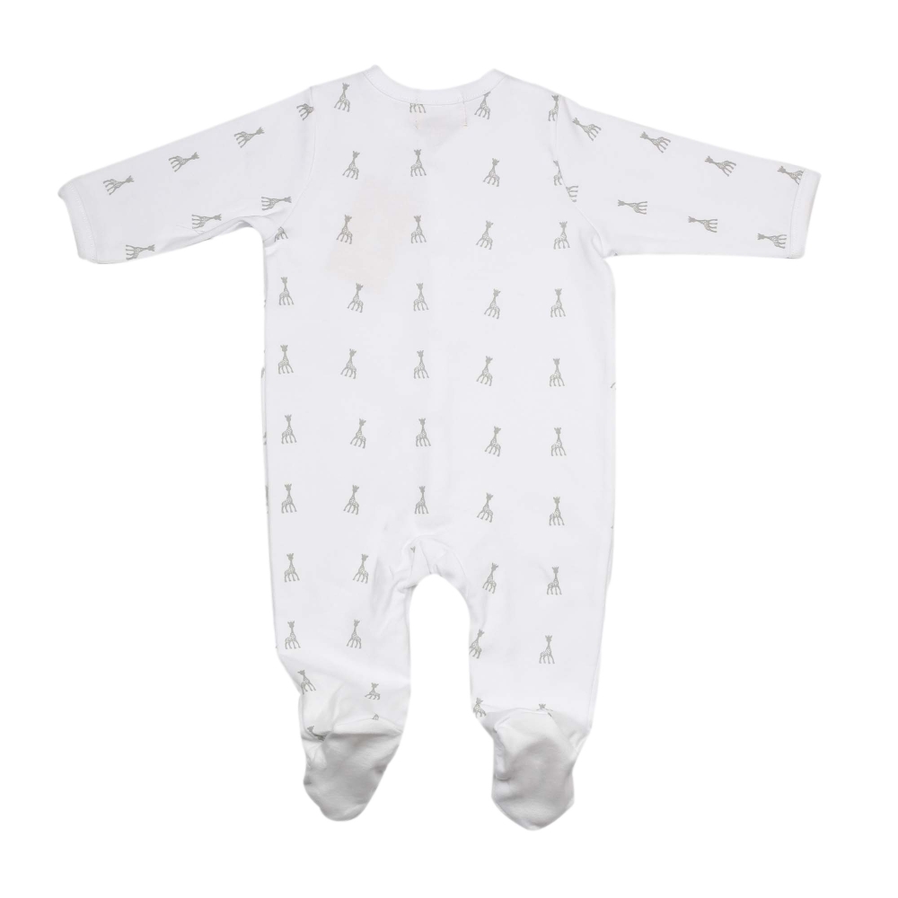 pijama recém-nascido branco com padrões de Sophie la Girafe de costas