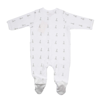 pijama recém-nascido branco com padrões de Sophie la Girafe de costas