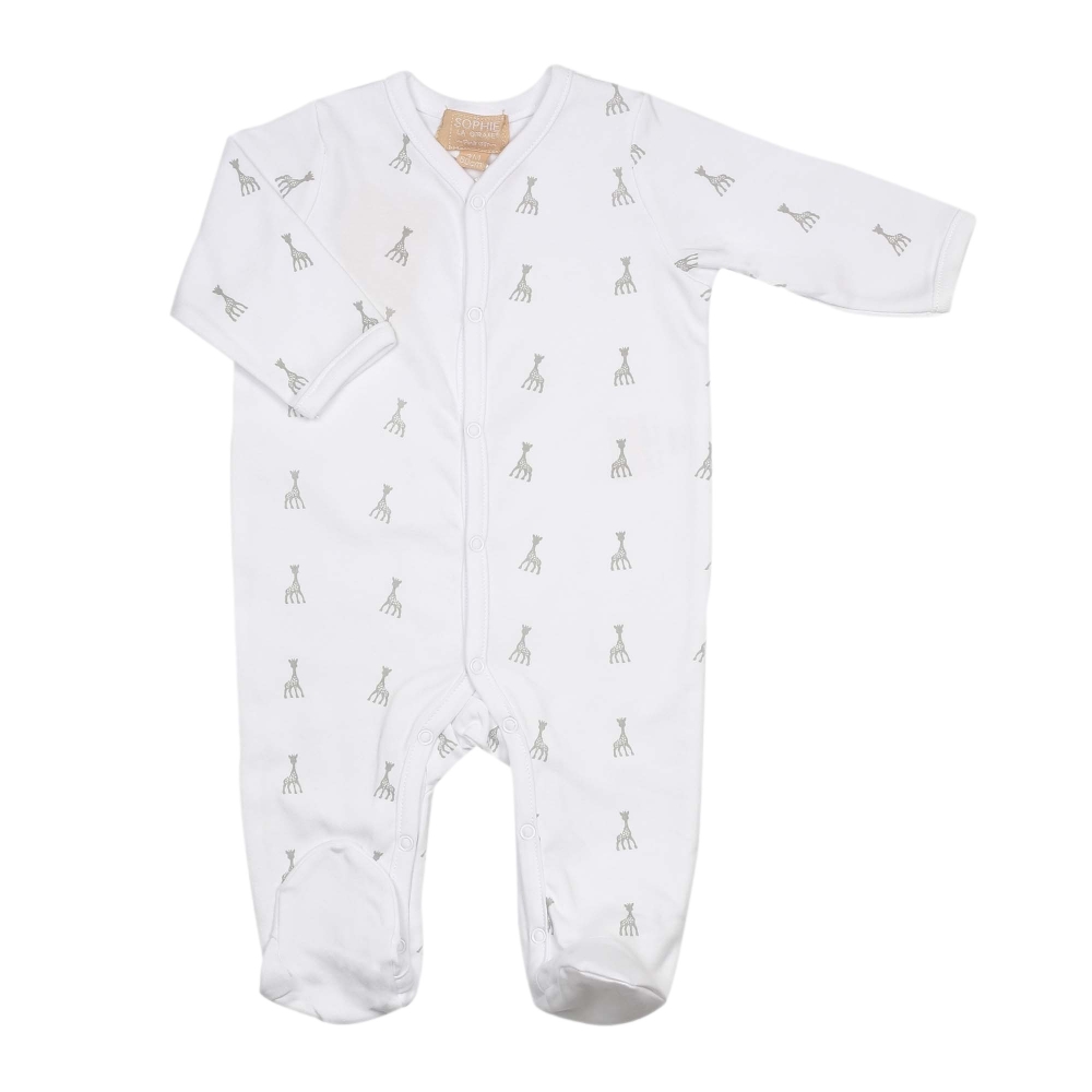 pijama recém-nascido branco com motivos sophie la girafe de frente