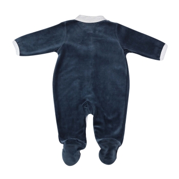 navy blue velour pajamas with Sophie the Giraffe on the back