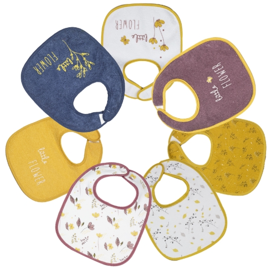 set of 7 little flower bibs