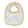 First age bib with mustard floral bias trim First age bib with mustard floral bias trim