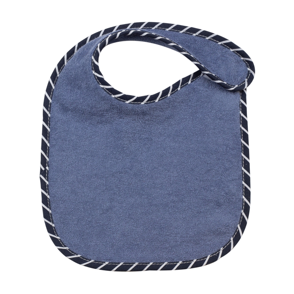 babero azul con ribete azul marino para bebé unisex
