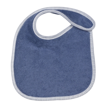 plain blue bib with white terry cloth piping