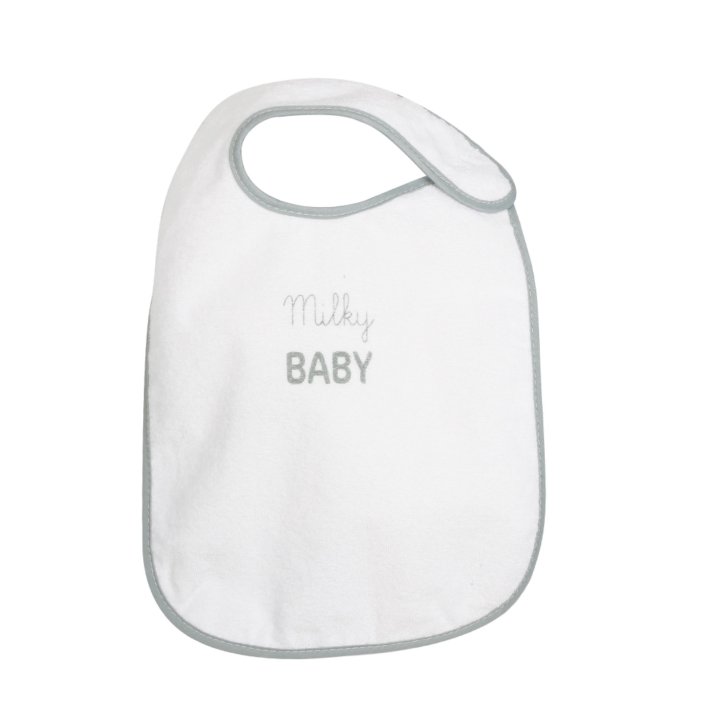 White bib with Milky Baby inscription White bib with Milky Baby inscription