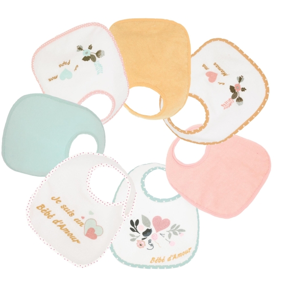 Lot de 7 bavoirs naissance - Bébé d'amour