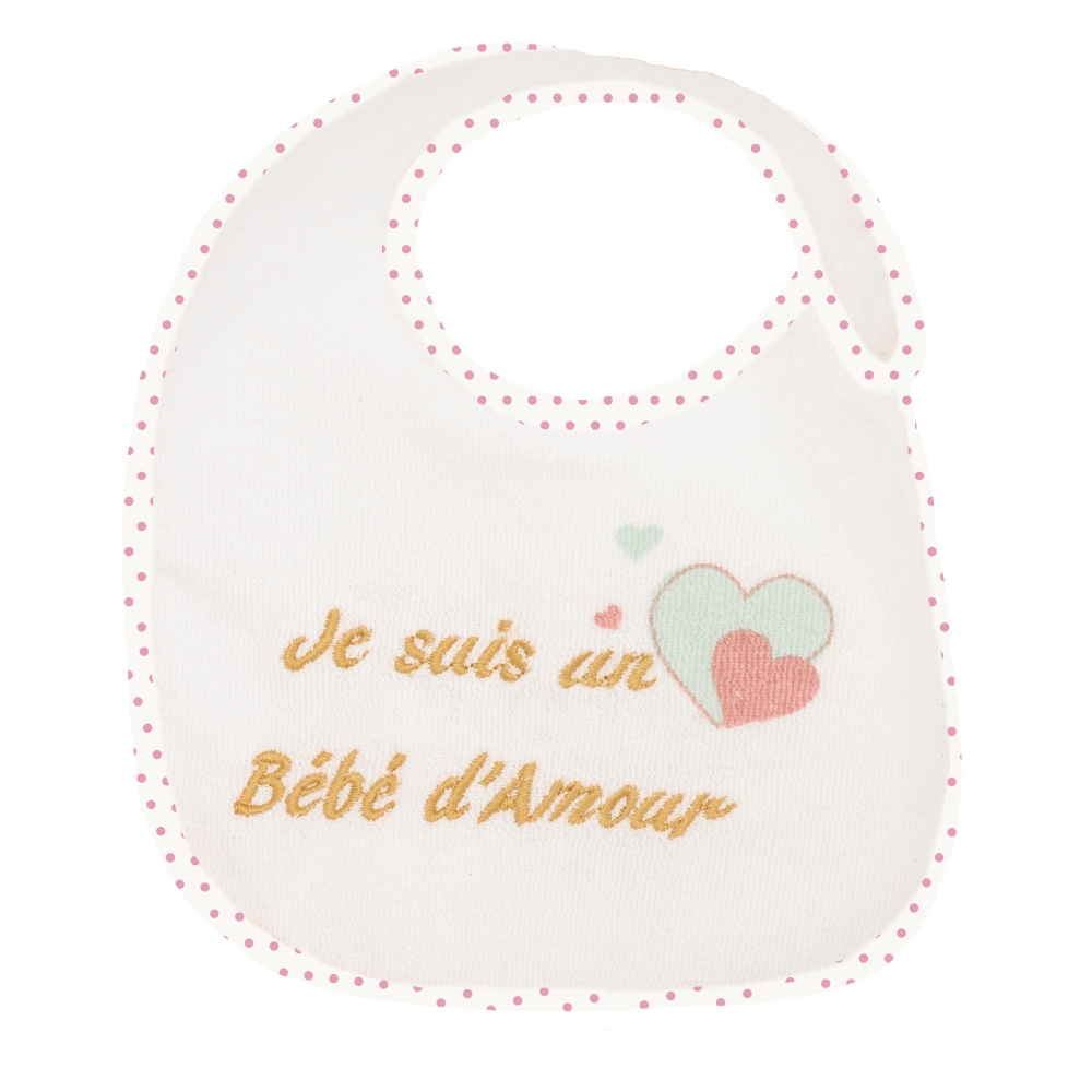 Bavoir naissance - Broderie Je suis un bébé d'amour Bavoir naissance - Broderie Je suis un bébé d'amour