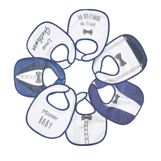Set di 7 bavaglini blu gentleman