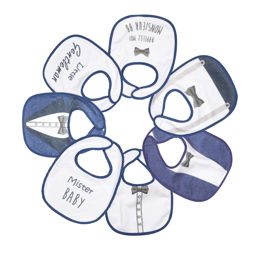 Set di 7 bavaglini blu gentleman