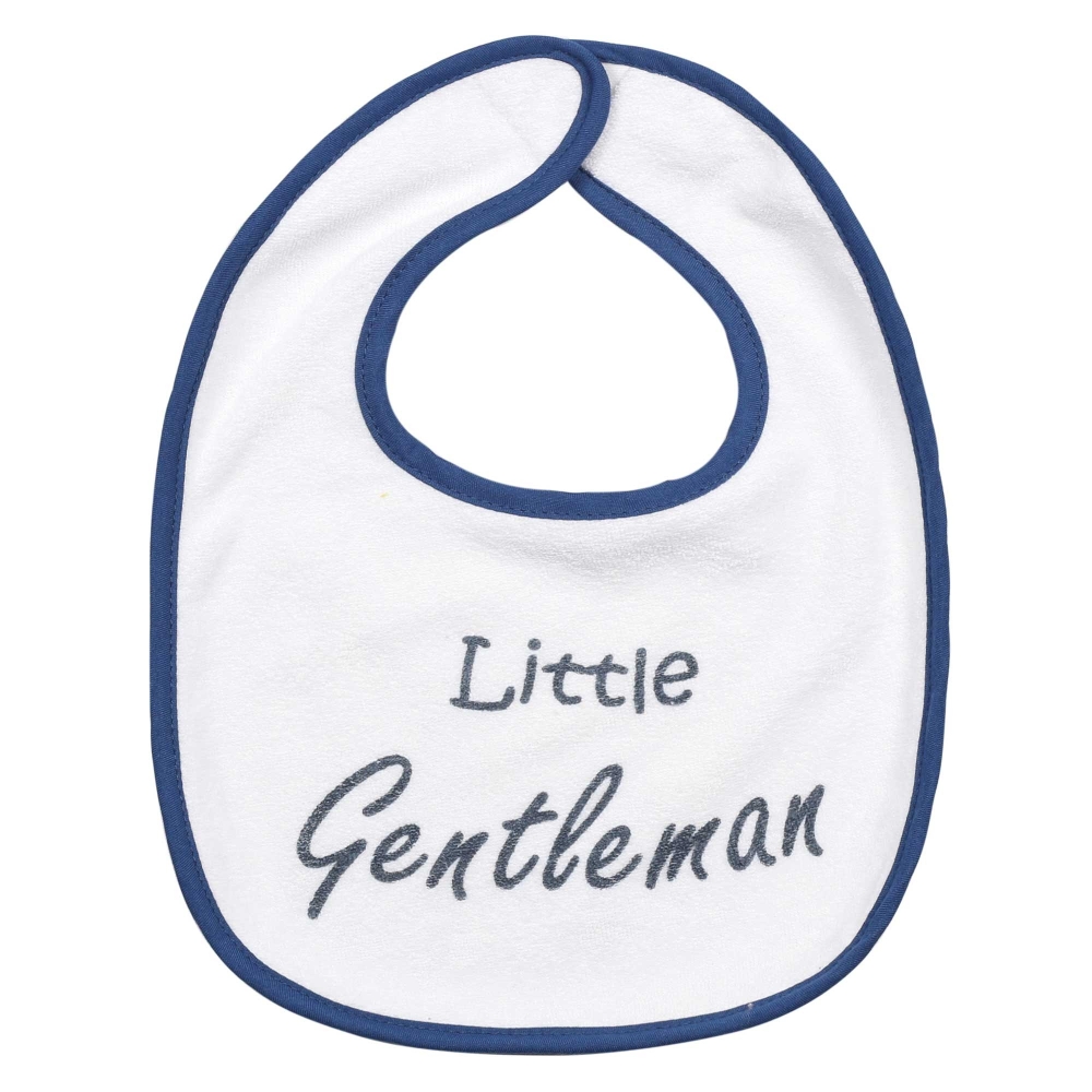 babete branco com inscrição Little Gentleman