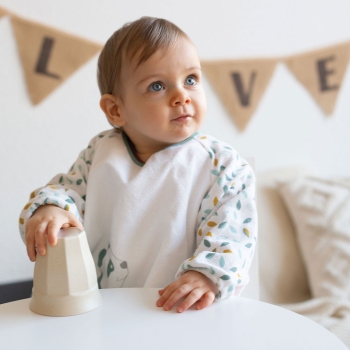 Baby bib apron in mustard and sage terry cloth