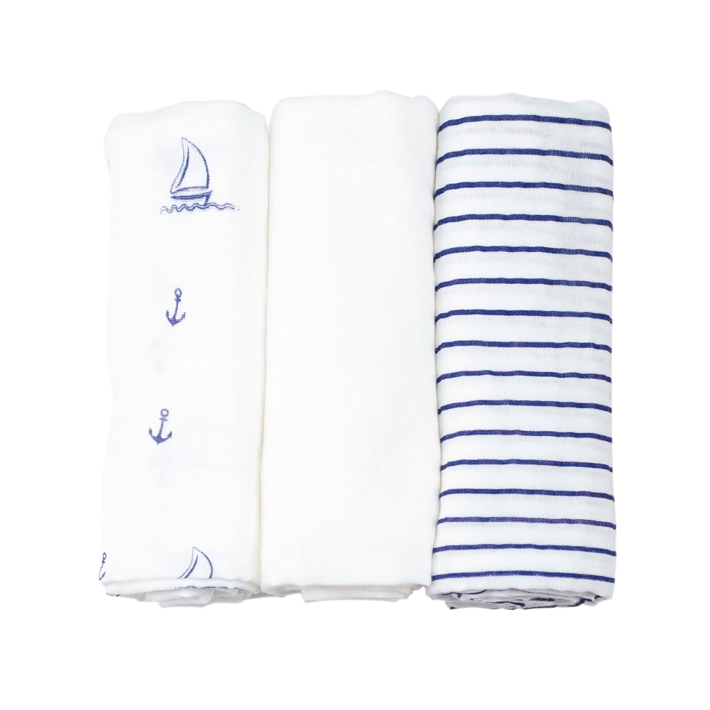 Lot de 3 langes bébé marins - 70x70cm - Cap Ferret