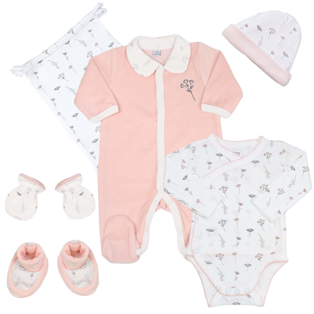 Kit Naissance 6Pcs Fille, Trousseau de naissance de Trois Kilos Sept