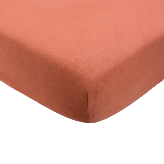 lençol de baixo ajustável para bebé liso em terracota