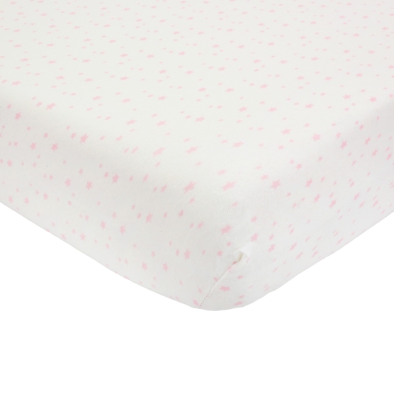 Drap housse 60x120 Blanc avec étoiles roses