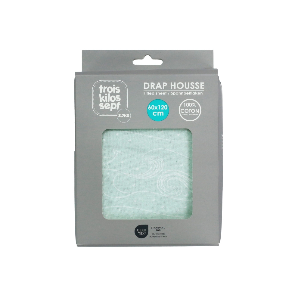 Baby fitted sheet - Water green with ocean patterns Trois Kilos Sept - 3 Baby fitted sheet - Water green with ocean patterns Trois Kilos Sept - 3