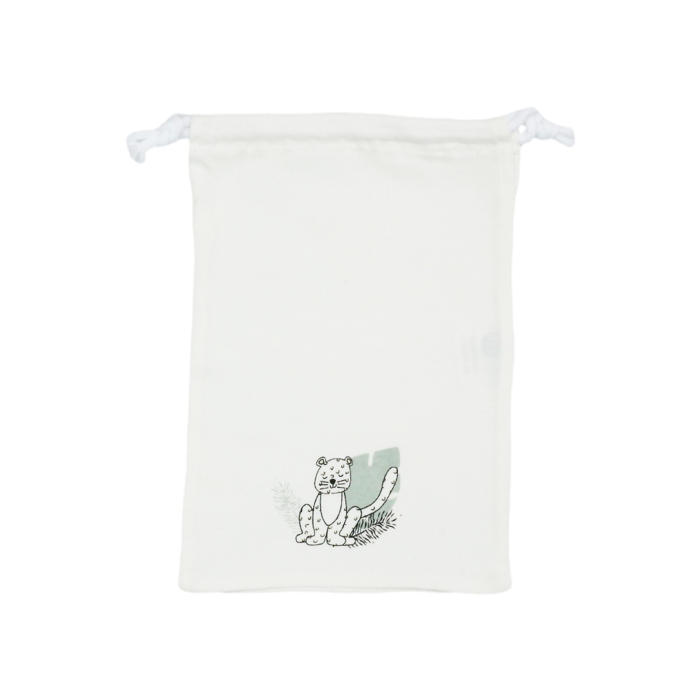 Zoom sur le sac de rangement du Kit blanc avec le Léopard imprimé Zoom sur le sac de rangement du Kit blanc avec le Léopard imprimé