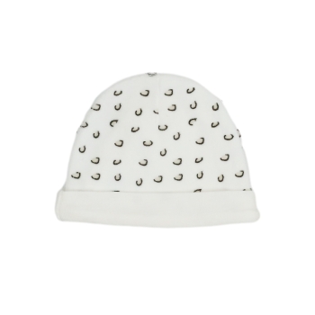 focus on white newborn beanie with Leopard patterns