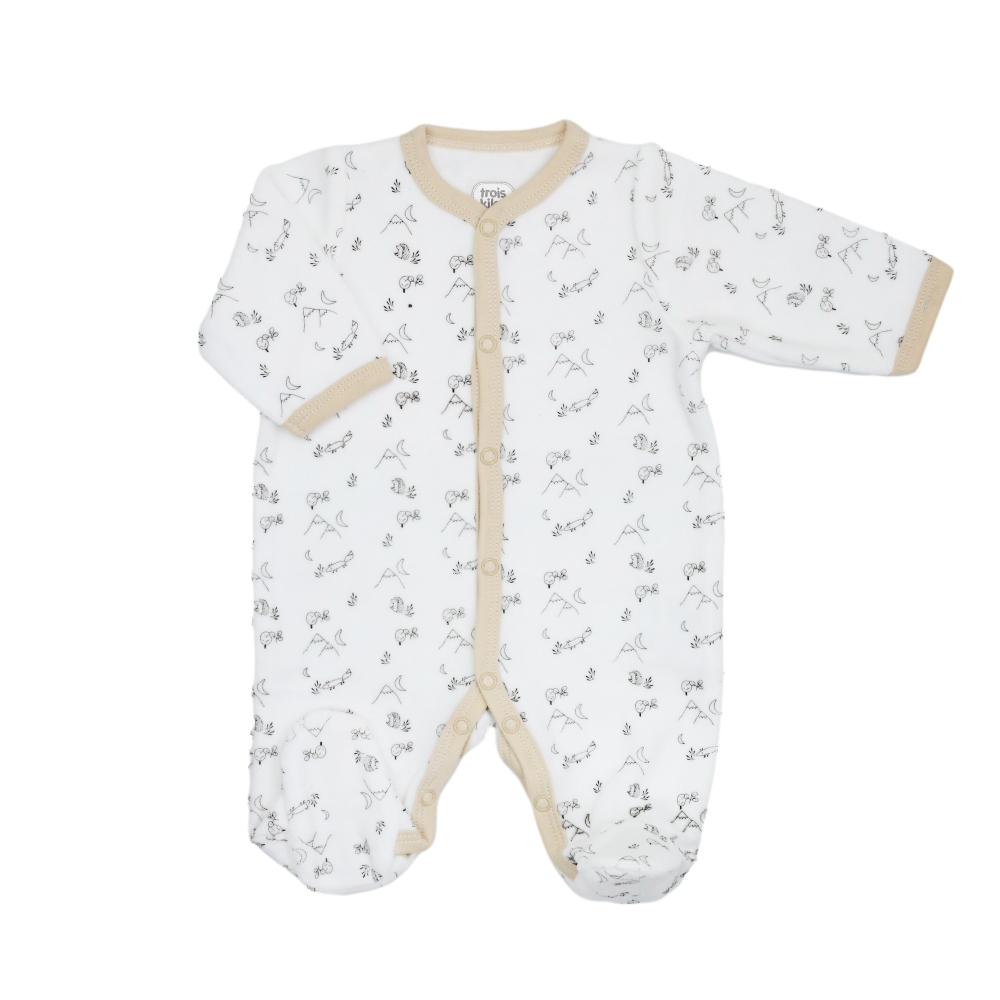 Pyjama velours blanc avec motifs de la foret Pyjama velours blanc avec motifs de la foret