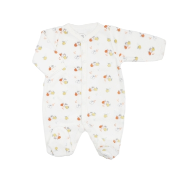 Pijama de veludo com estampado de maçãs e peras