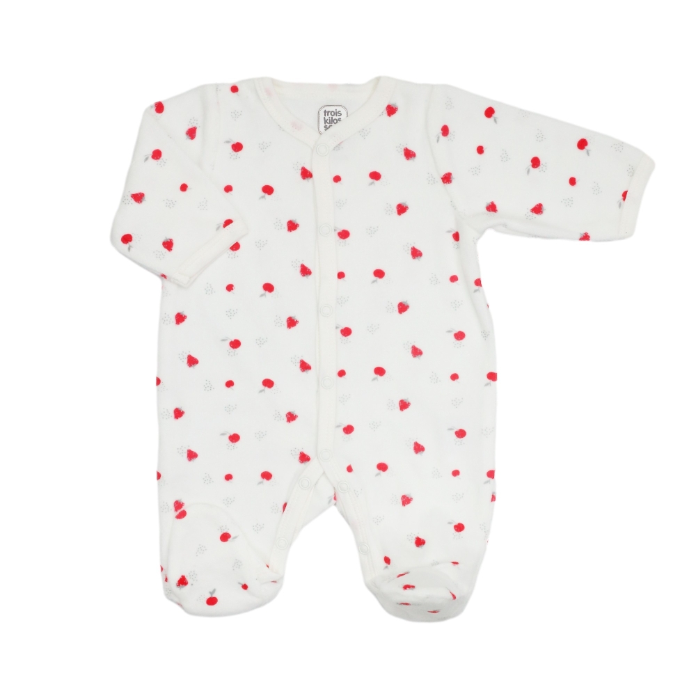 Pigiama nascita bianco con piccole fragole stampate