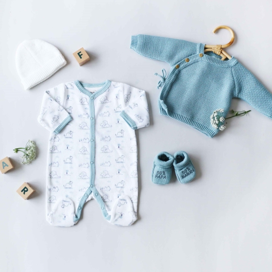 Blue and white velvet pajamas